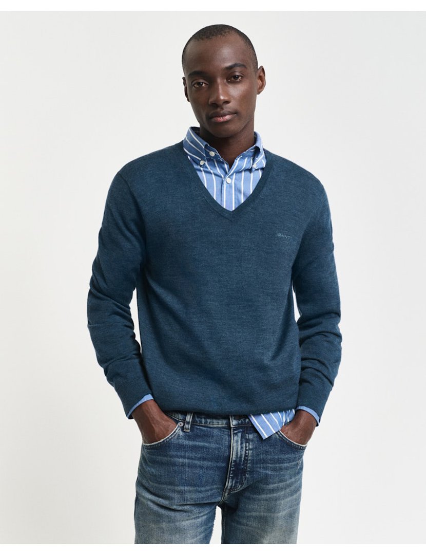 Camisola gola em V Azul