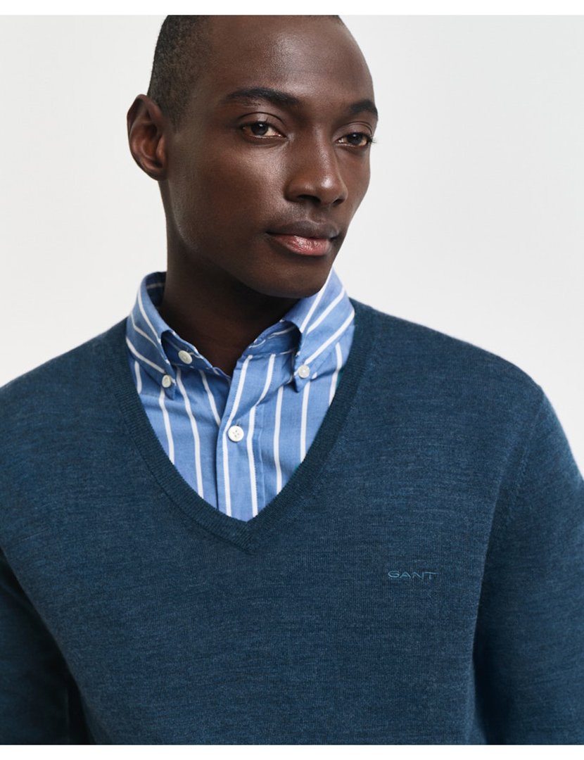 Camisola gola em V Azul