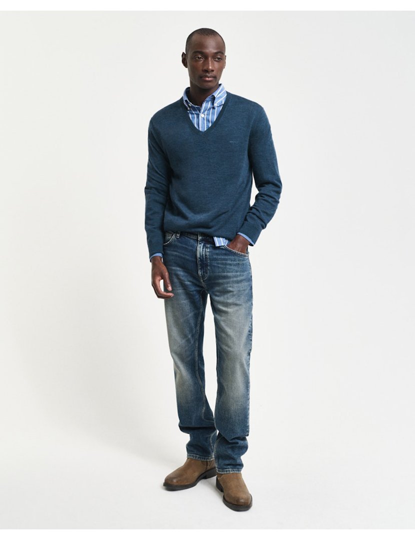 Camisola gola em V Azul