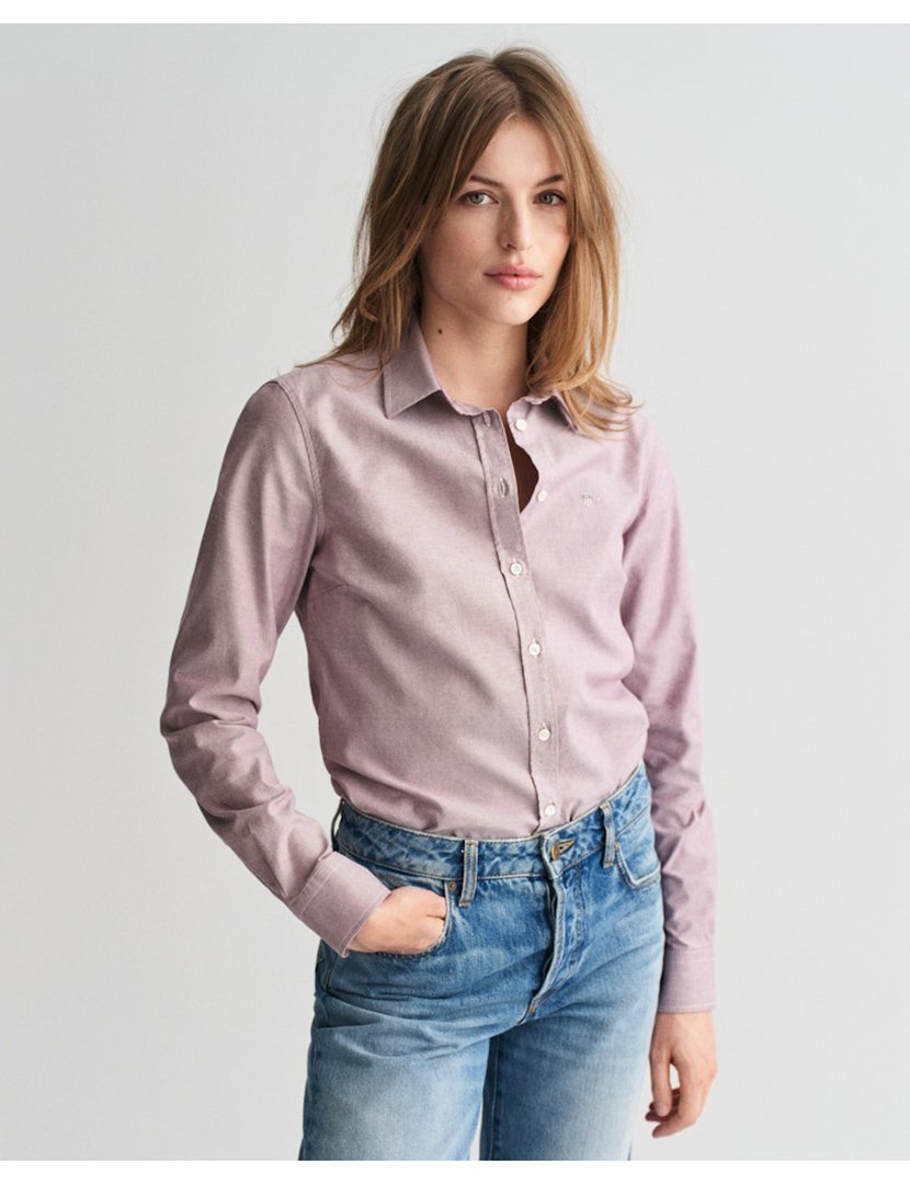 Camisa de manga comprida slim oxford Vermelho