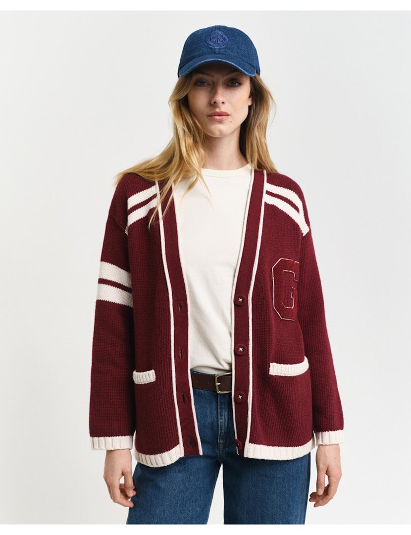 Cardigan Varsity de malha com butões Vermelho