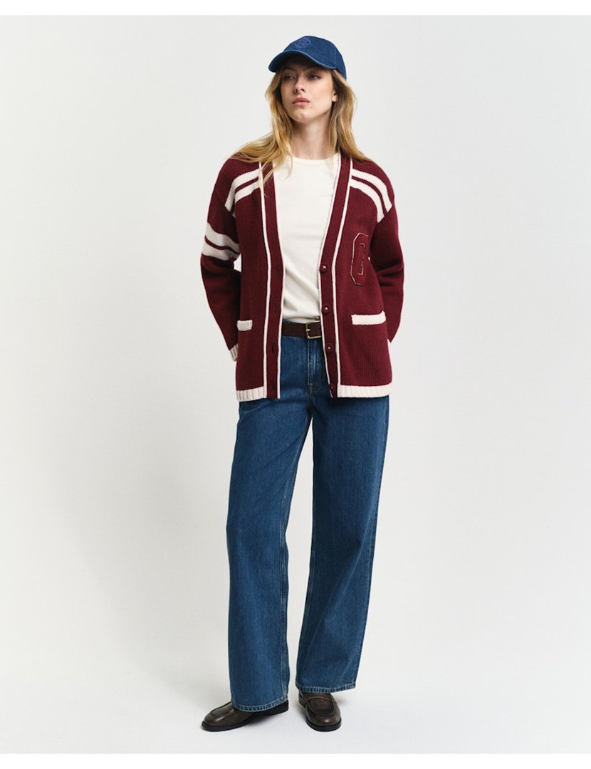 Cardigan Varsity de malha com butões Vermelho