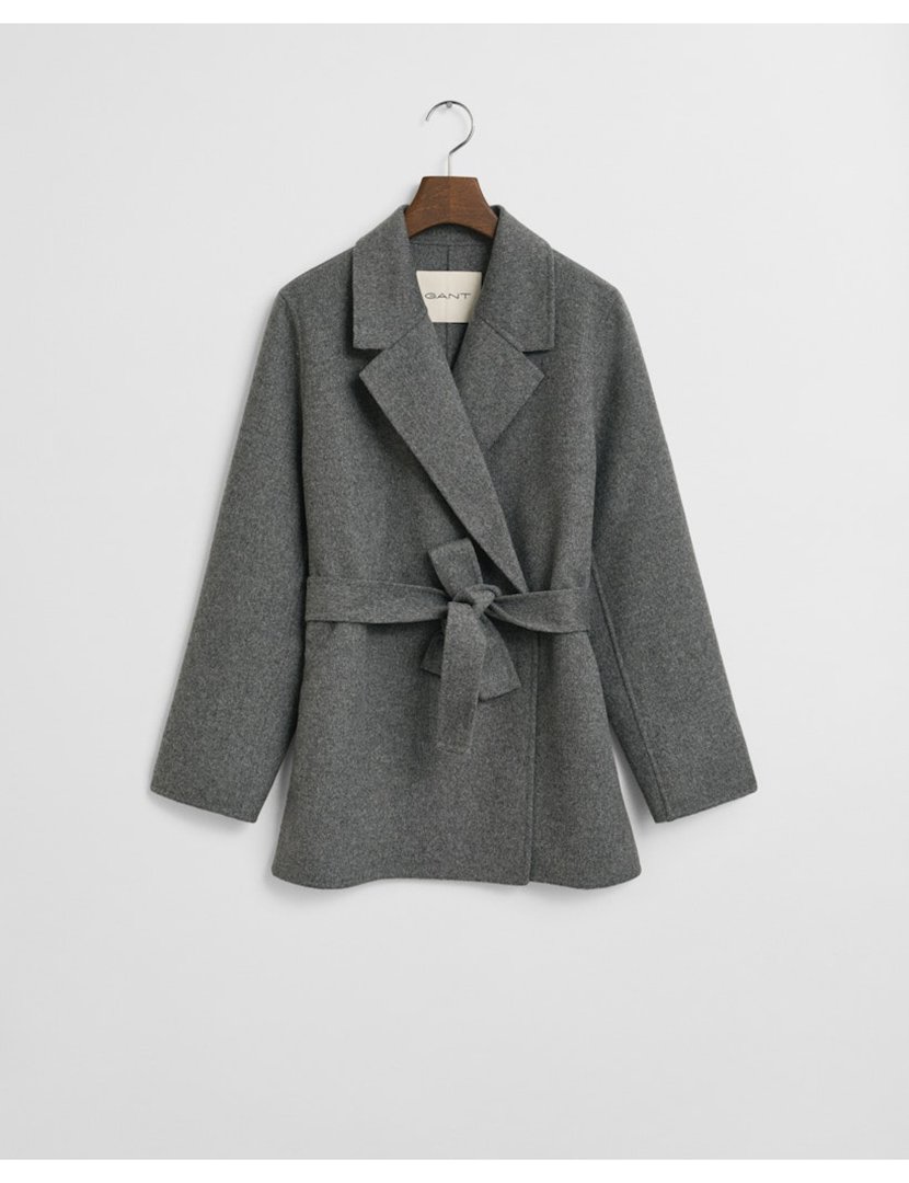 Casaco curto com cinto Cinzento