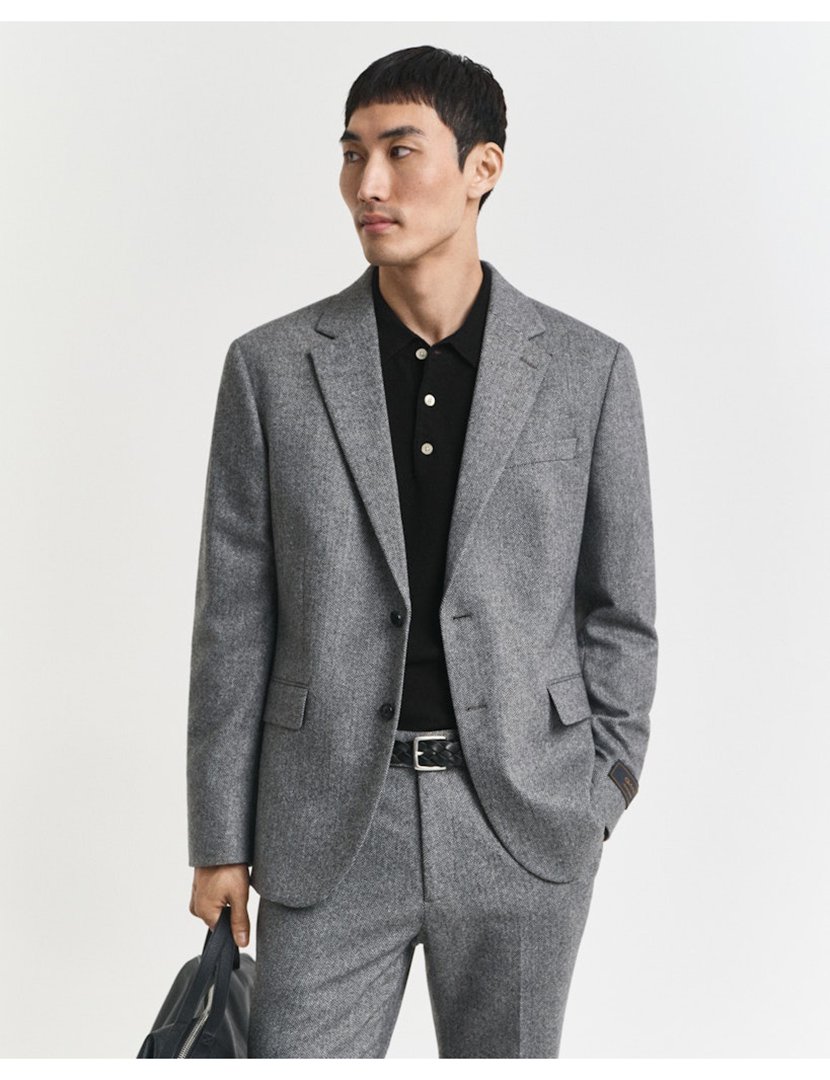 Blazer de flanela Herringbone Cinzento