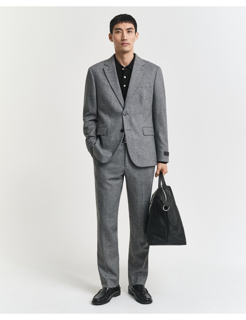 Blazer de flanela Herringbone Cinzento