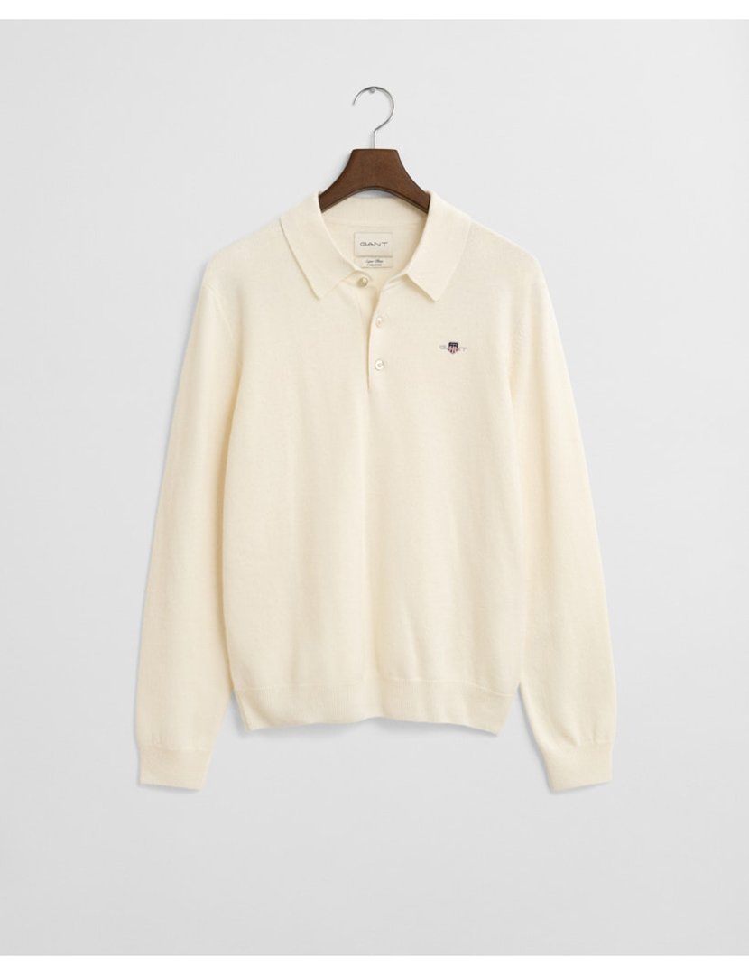 Pólo de manga comprida de lã Bege