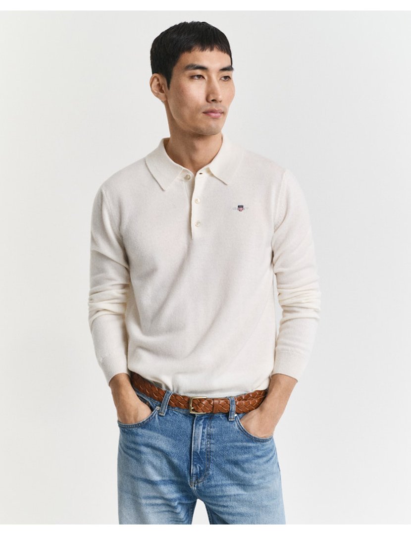 Pólo de manga comprida de lã Bege