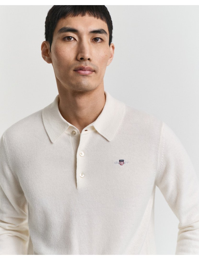 Pólo de manga comprida de lã Bege