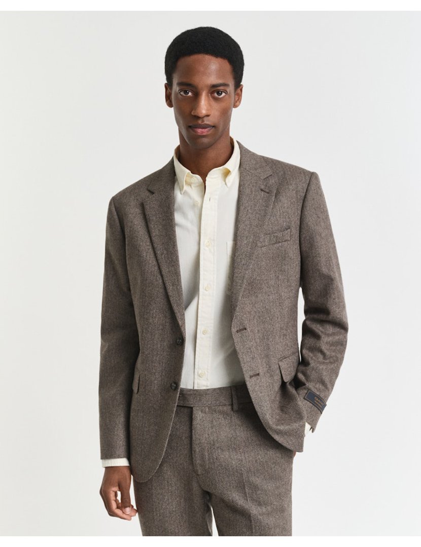 Blazer de flanela Herringbone Castanho