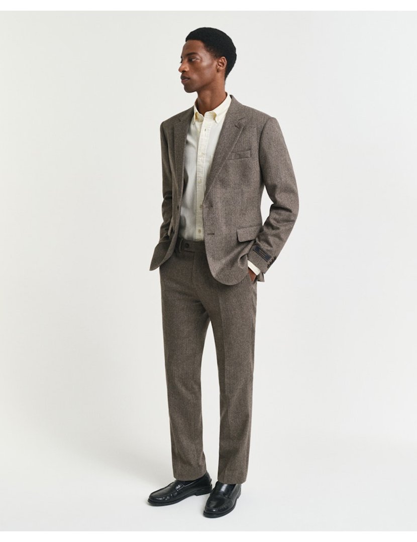 Blazer de flanela Herringbone Castanho