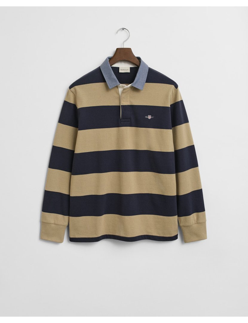 Pólo de manga comprida riscas Castanho