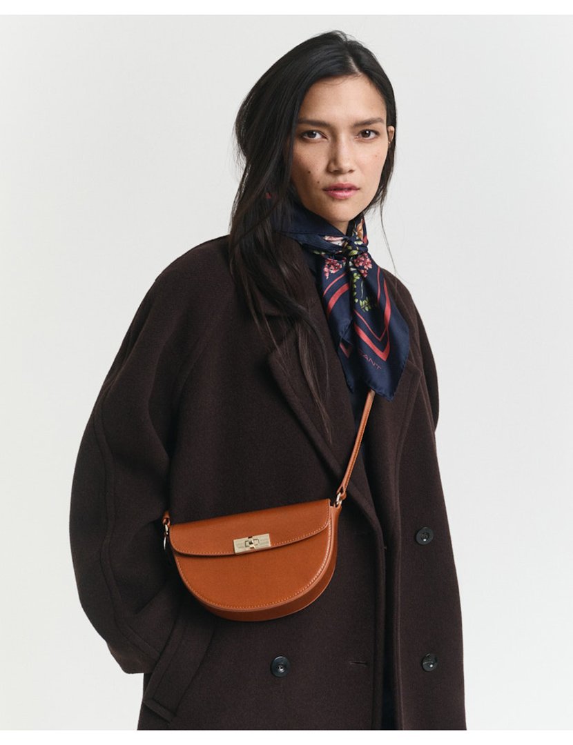 Bolsa de ombro de pele Castanho