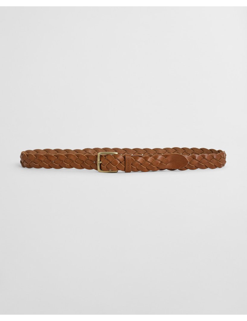 Cinto trançado de pele Castanho