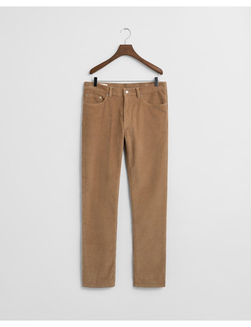Calças regular cord Castanho