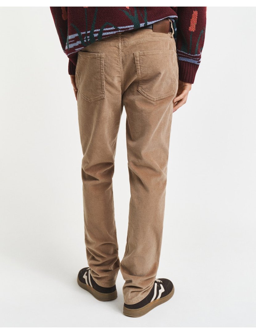 Calças regular cord Castanho