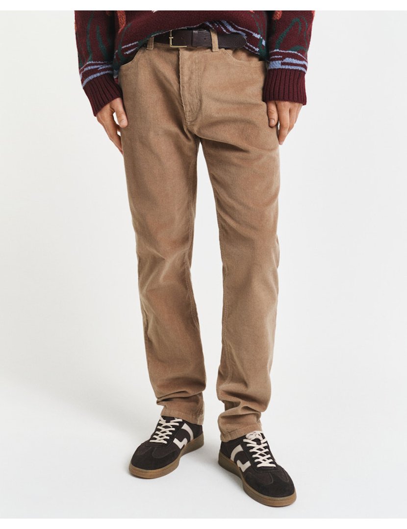 Calças regular cord Castanho