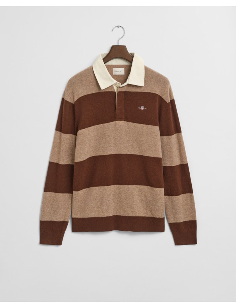 Pólo de manga comprida riscas Bege