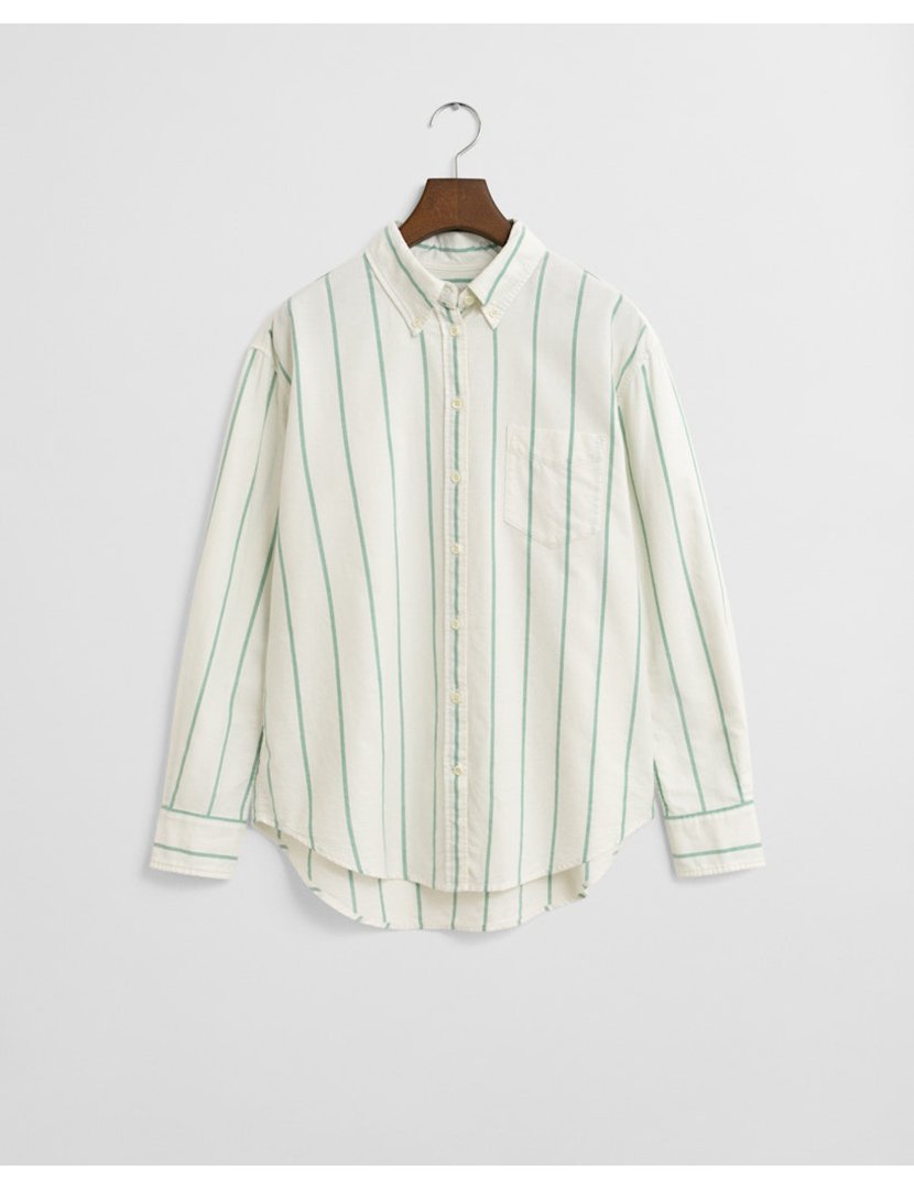 Camisa de manga comprida oxford às riscas Verde