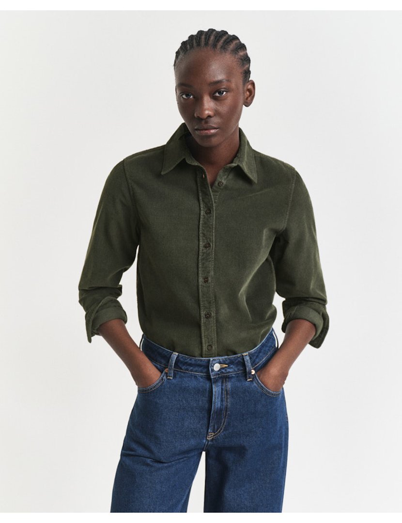 Camisa de manga comprida de bombazina Verde