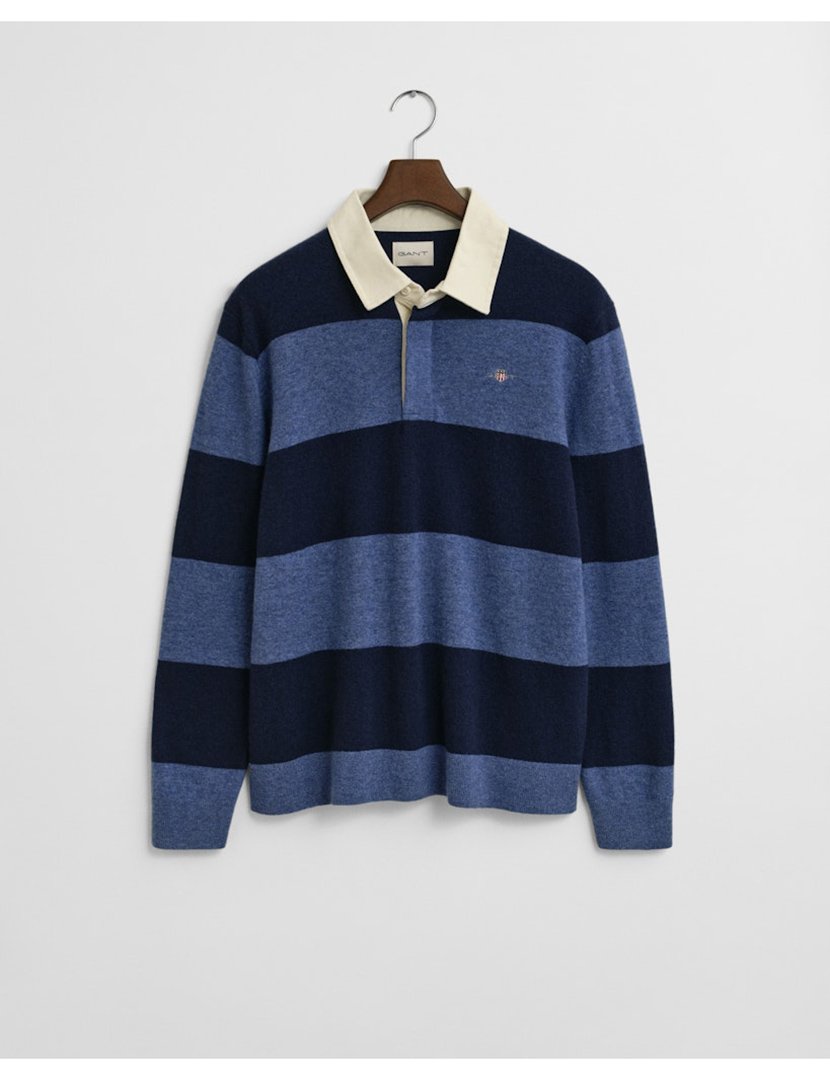 Pólo de manga comprida riscas Azul