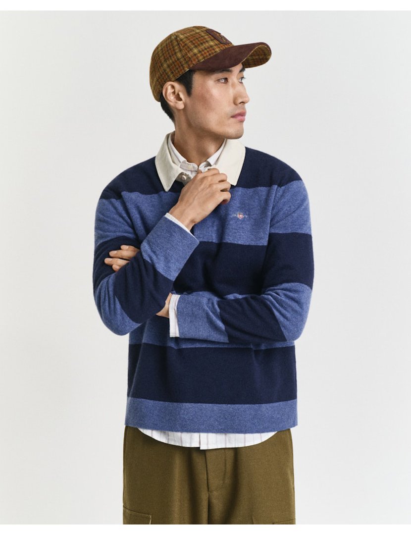 Pólo de manga comprida riscas Azul