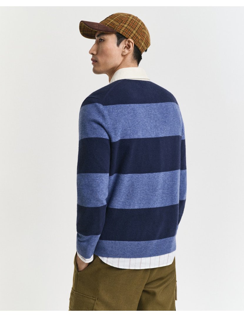 Pólo de manga comprida riscas Azul