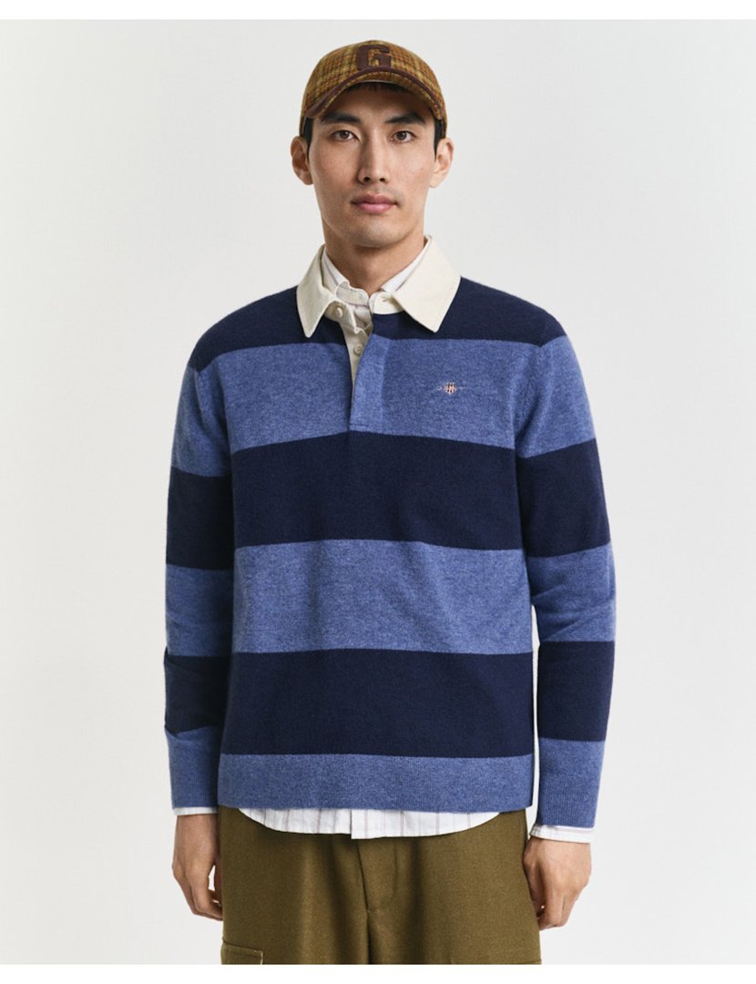 Pólo de manga comprida riscas Azul