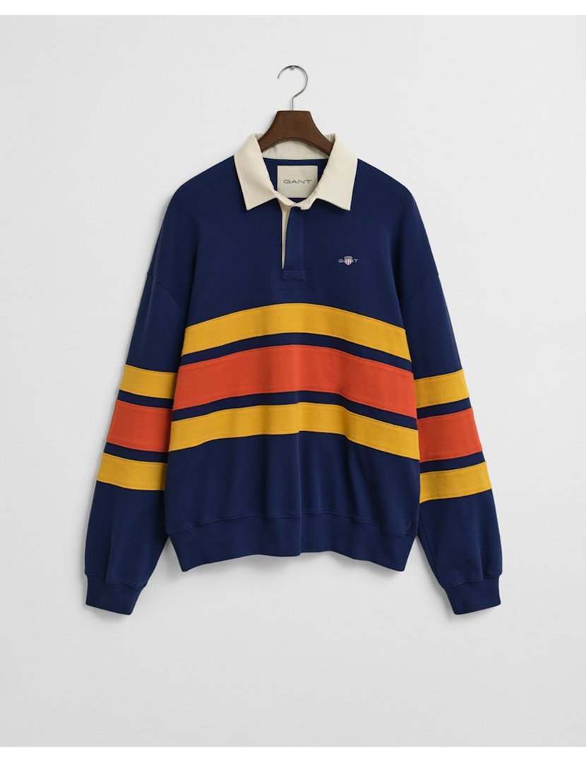 Pólo de manga comprida riscas Azul