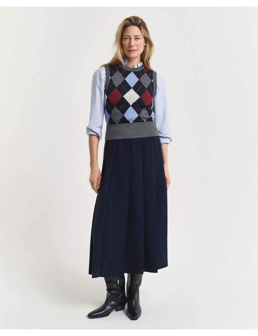 Saia midi plissada Azul