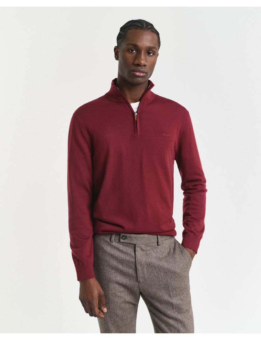 Camisola de malha half-zip lã superfina Vermelho