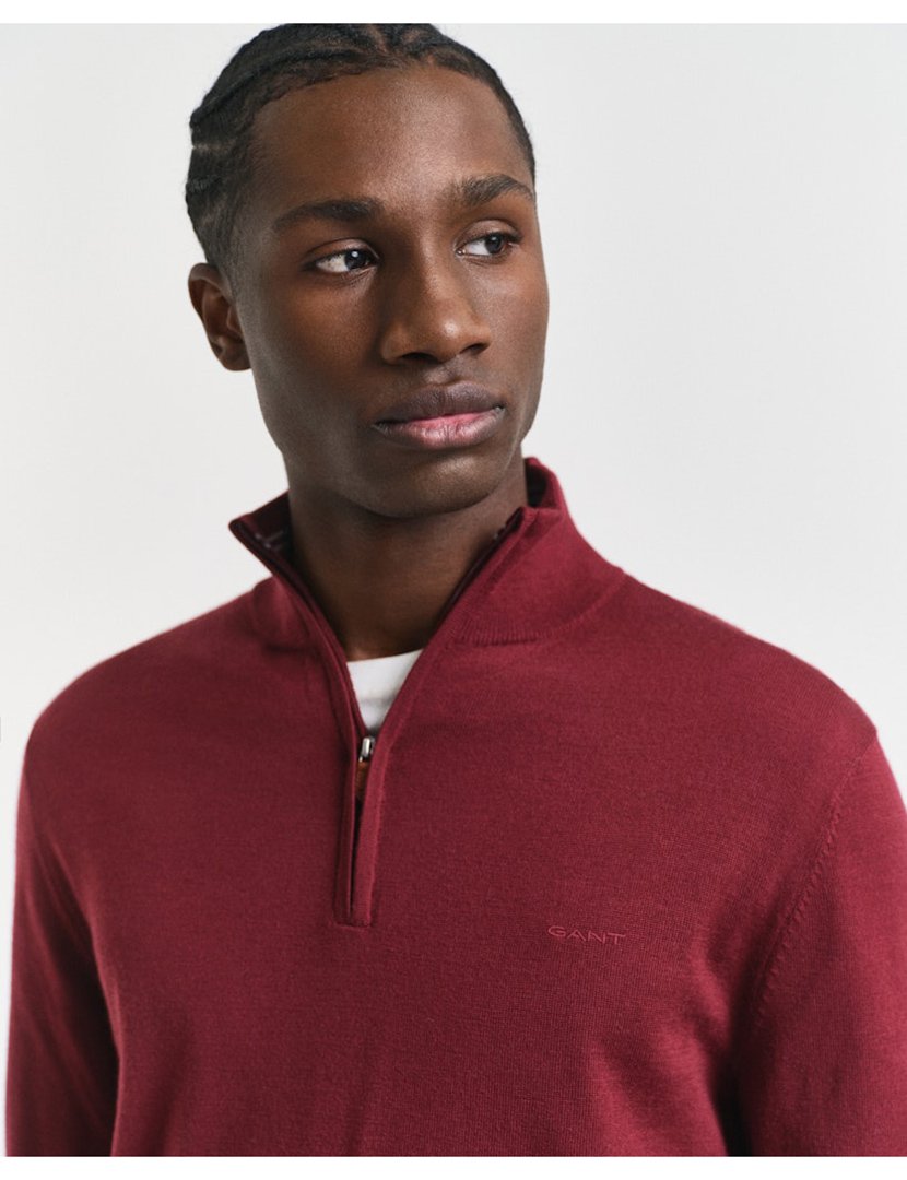 Camisola de malha half-zip lã superfina Vermelho