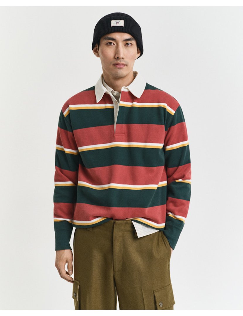 Pólo de manga comprida riscas Rosa