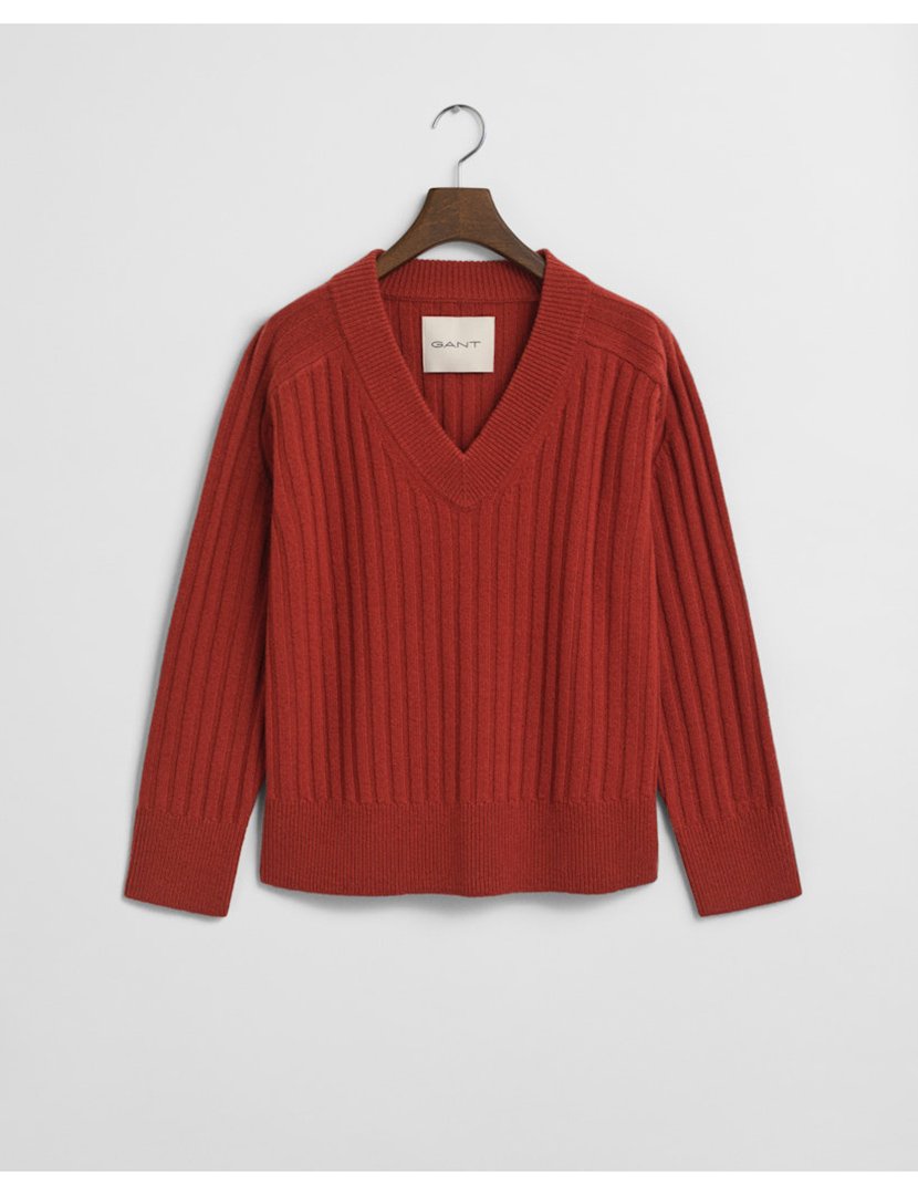 Camisola de malha gola em V Rosa