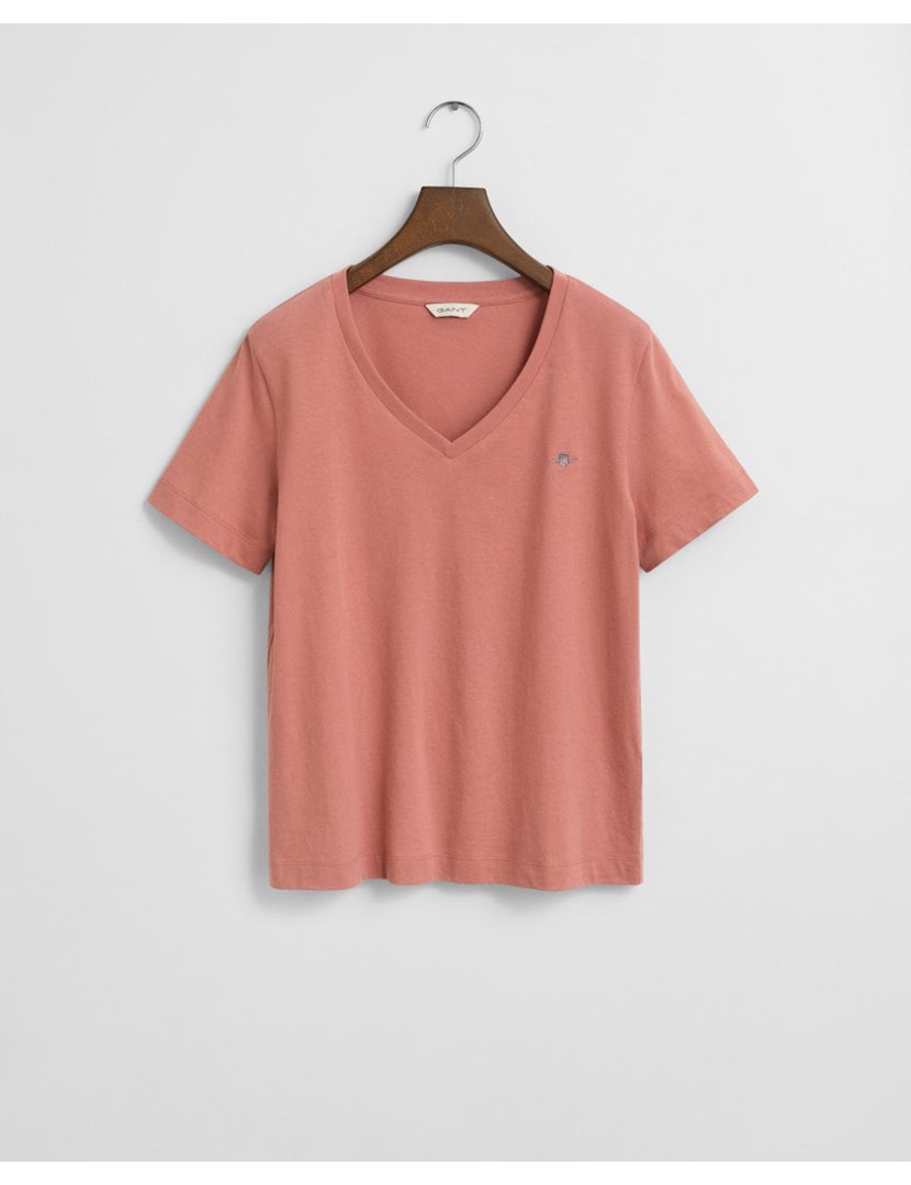 T-shirt gola em V Rosa