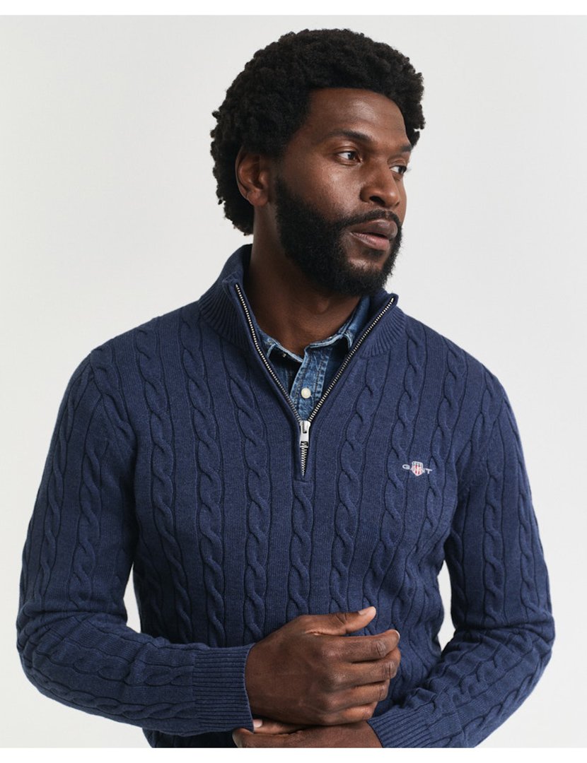 Camisola Classic Cable Knit half-zip Azul
