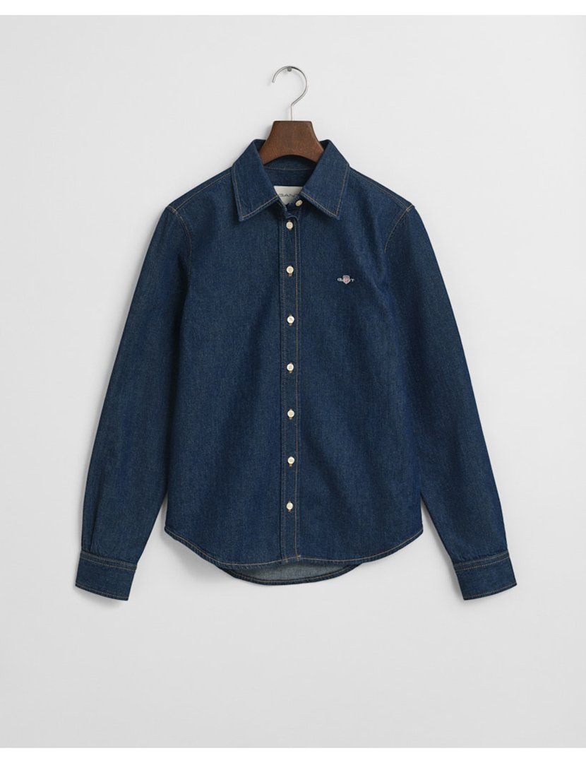 Camisa de manga comprida de ganga Azul