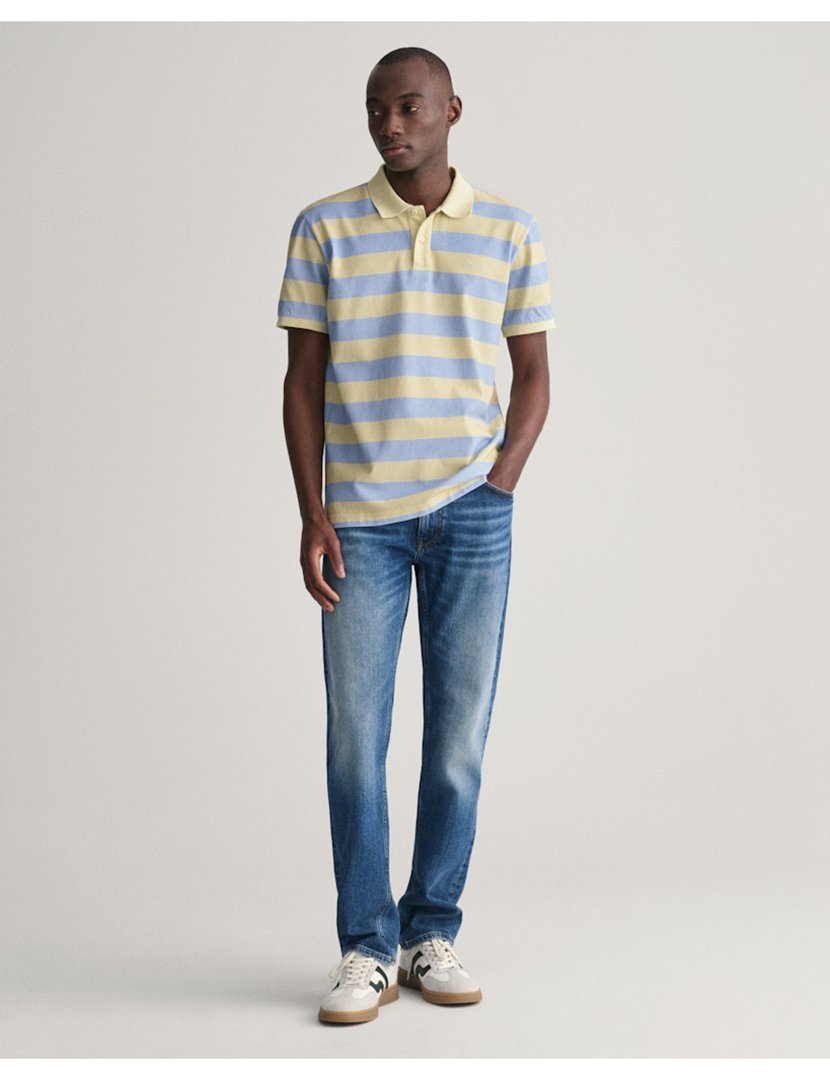 Pólo riscas Amarelo e Azul