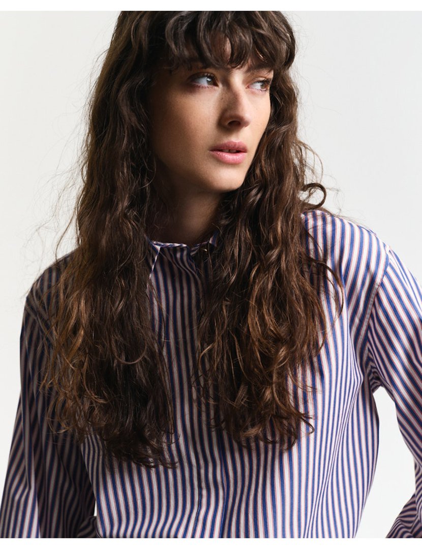 Camisa de manga comprida às riscas Branco