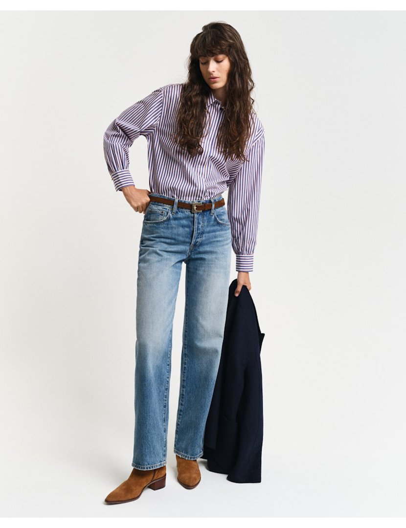 Camisa de manga comprida às riscas Branco