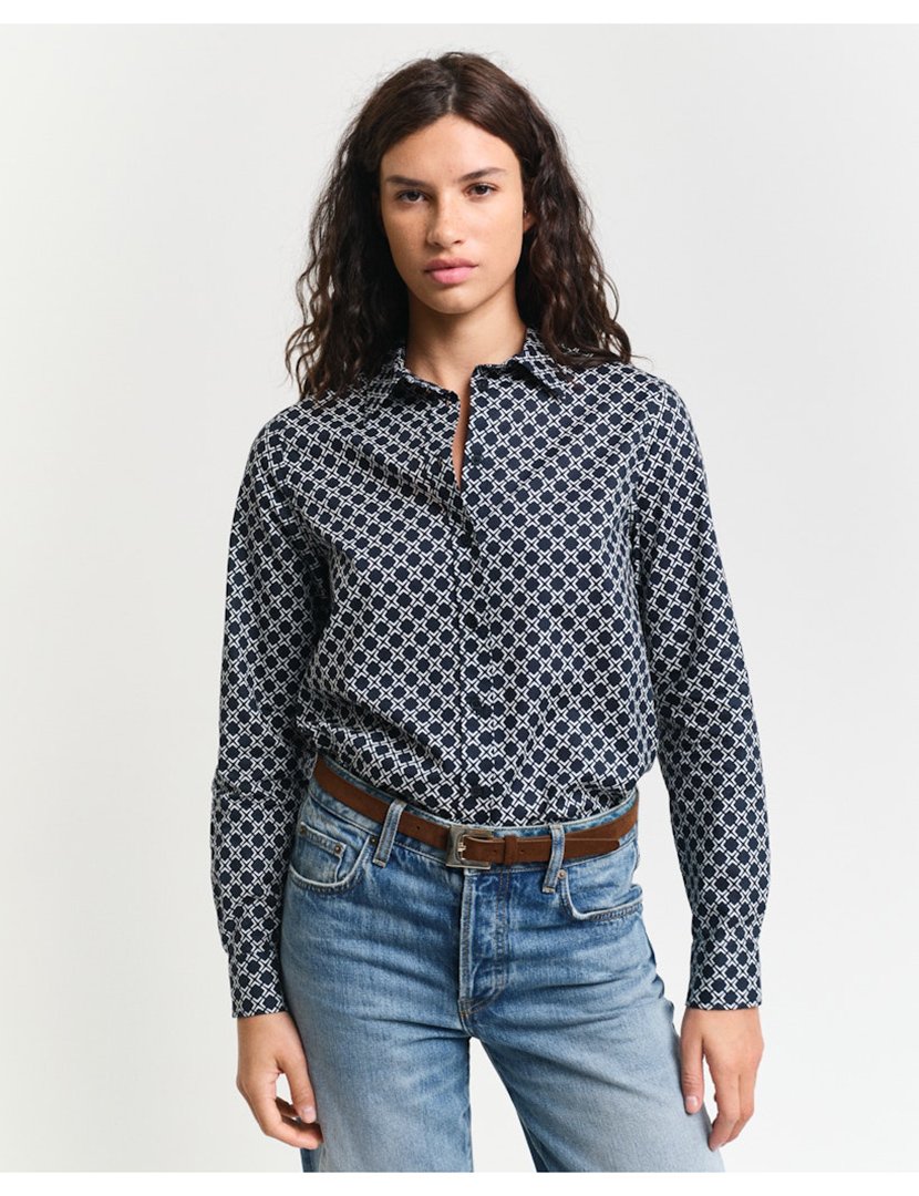 Camisa de manga comprida geométrica Azul