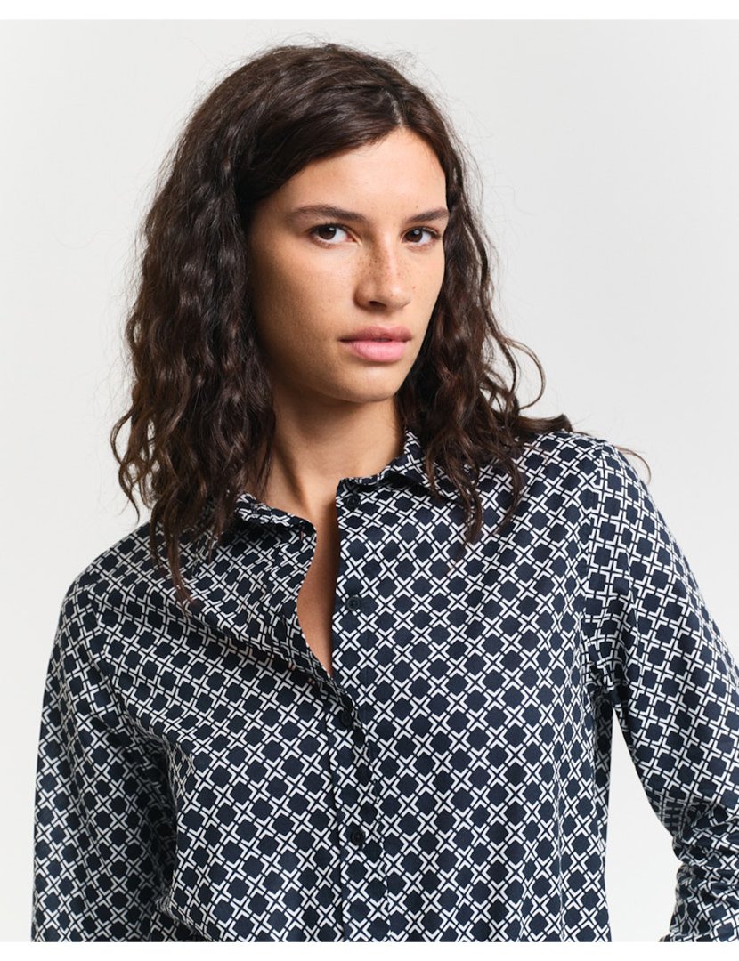 Camisa de manga comprida geométrica Azul