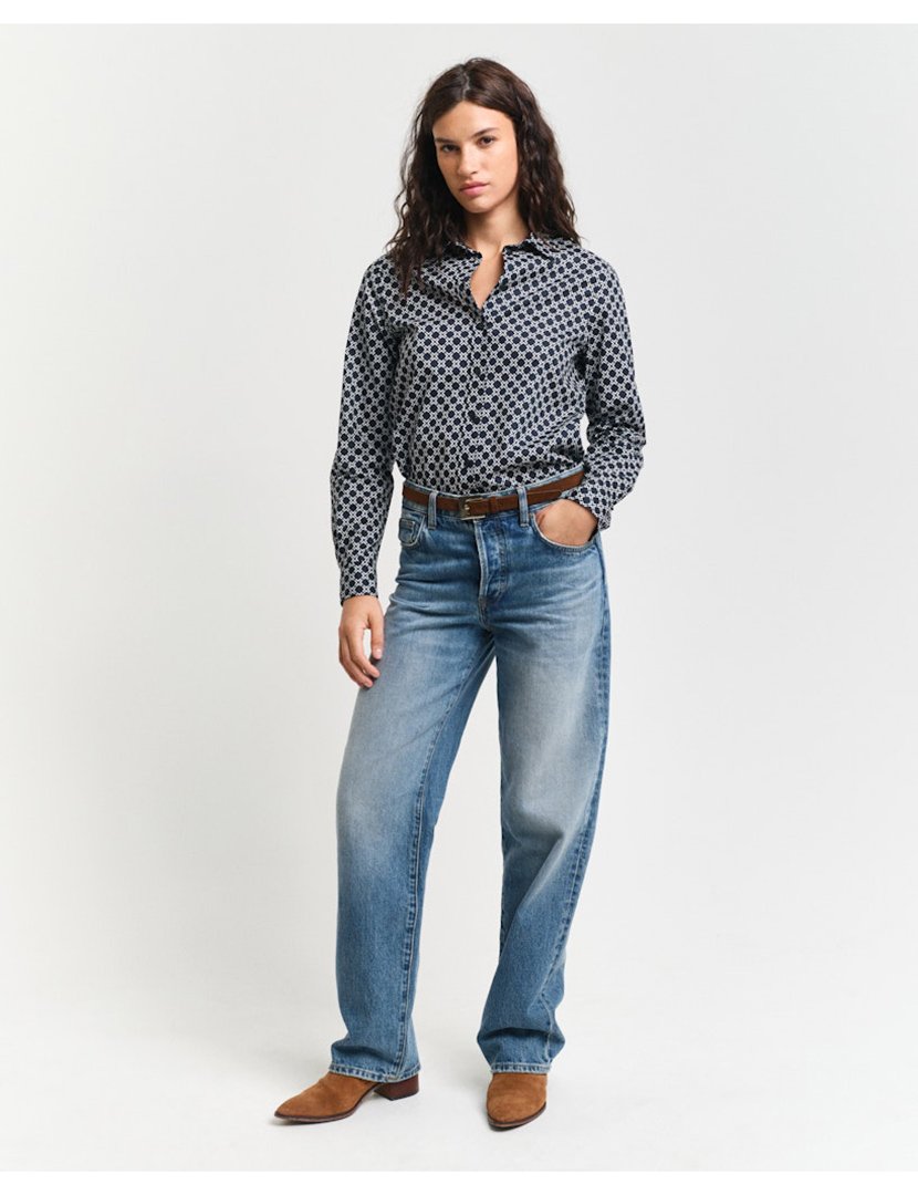 Camisa de manga comprida geométrica Azul