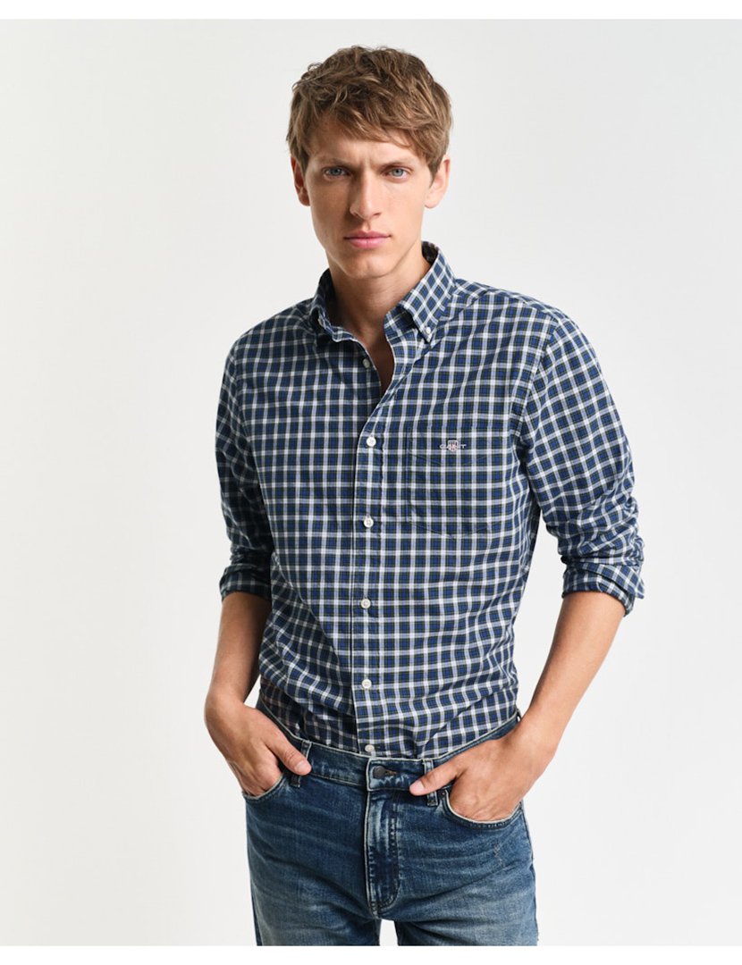 Camisa de manga comprida xadrez Azul