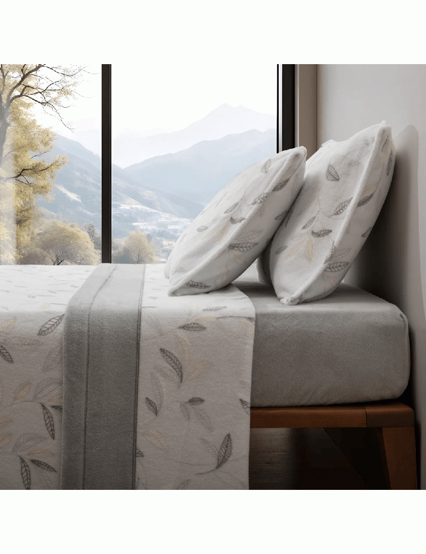 Conjunto Lençóis Coralina Leaves Cinzento 240x280 cm