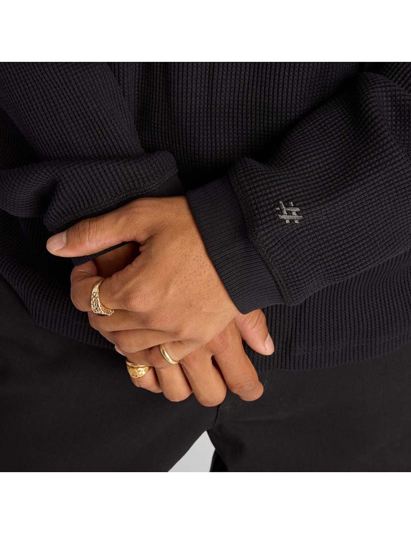 Longsleeve Numeric Waffle Knit Henley Preto