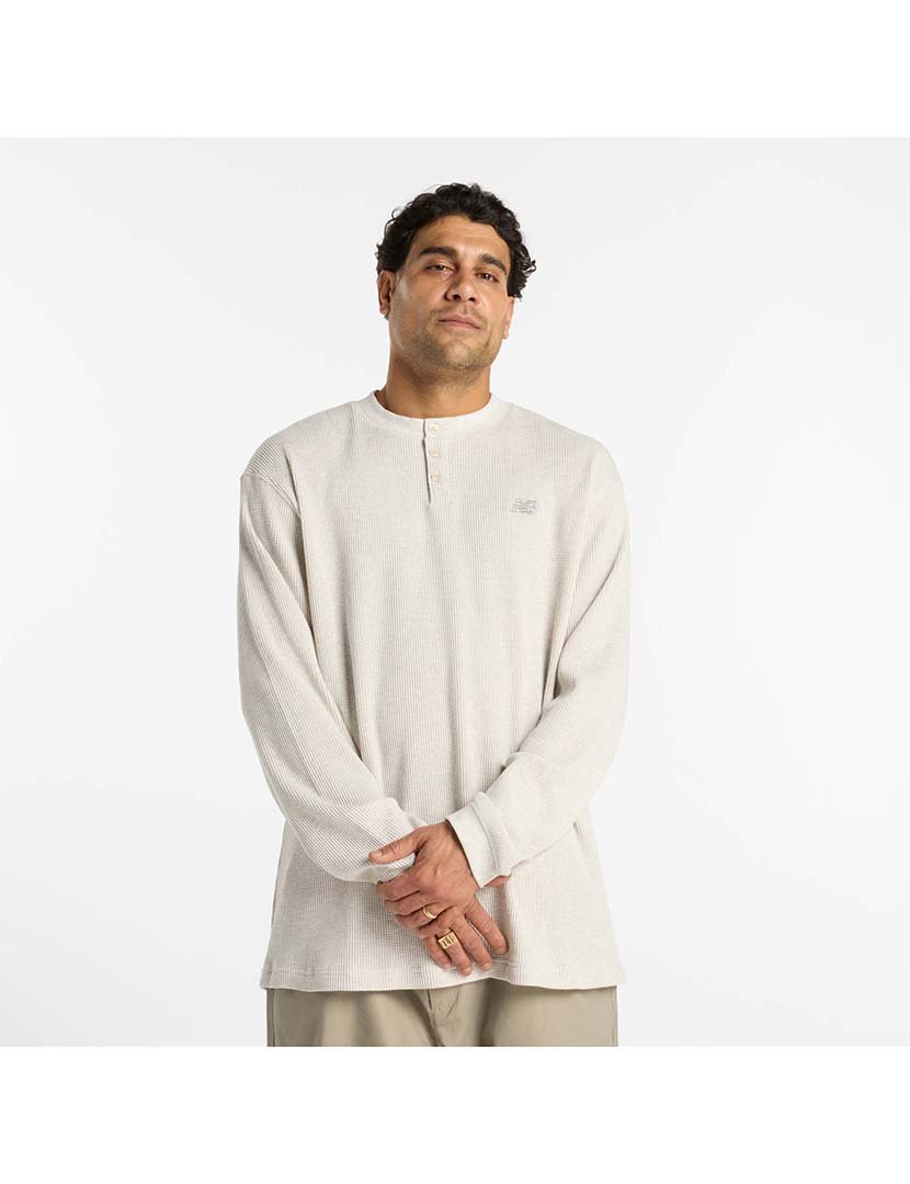 Longsleeve Numeric Waffle Knit Henley Bege