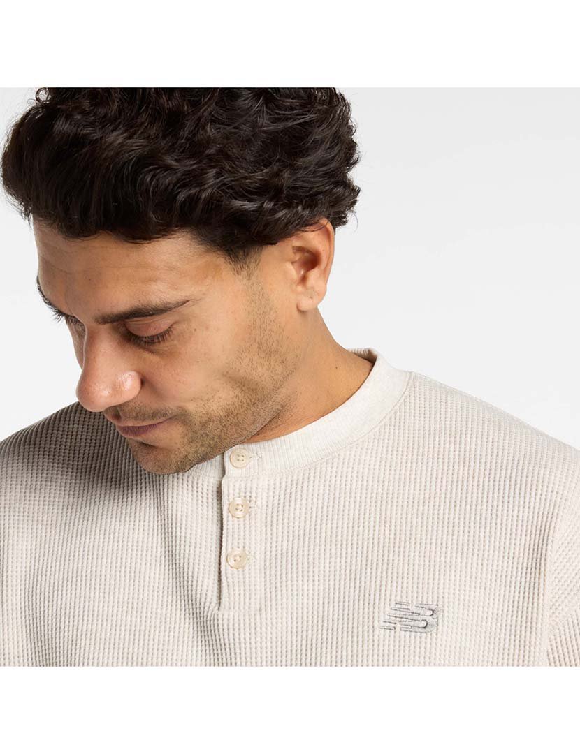 Longsleeve Numeric Waffle Knit Henley Bege