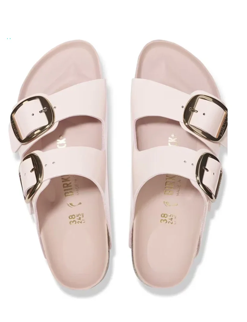 Sandálias Arizona Big Buckle Leather Patent Rosa Estreito