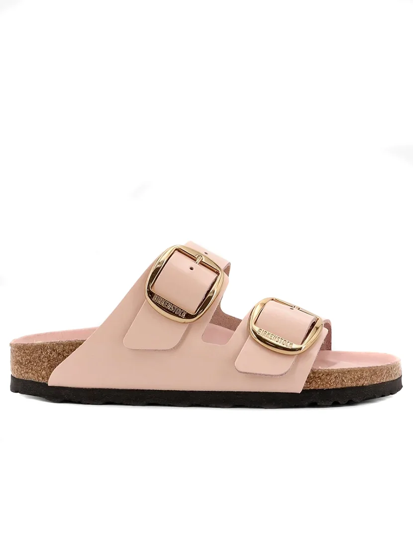 Sandálias Arizona Big Buckle Leather Patent Rosa Estreito