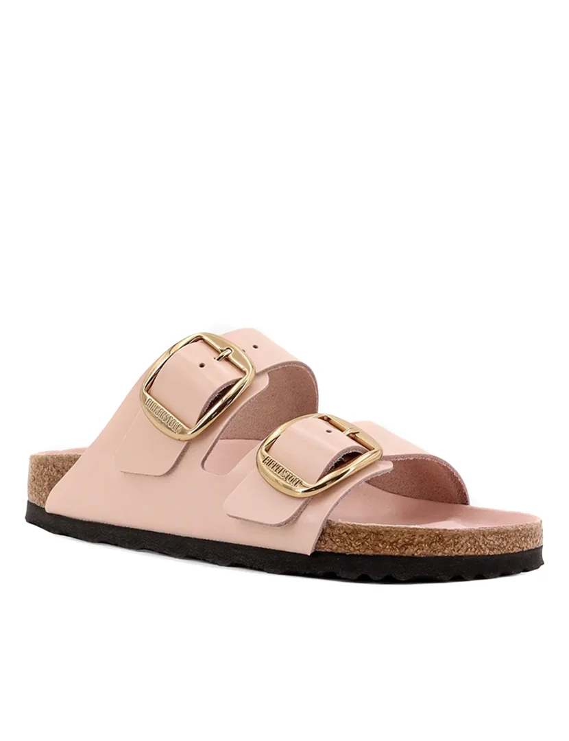 Sandálias Arizona Big Buckle Leather Patent Rosa Estreito